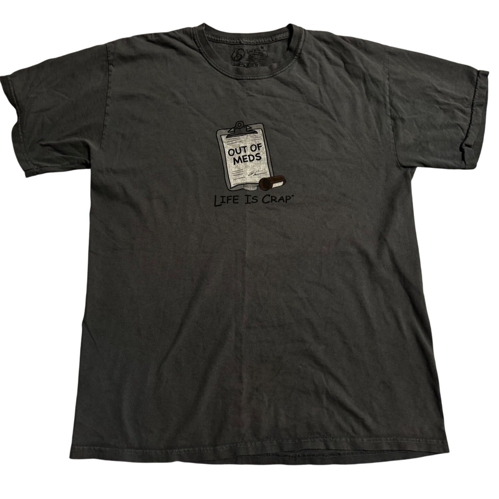 Life Is Crap T Shirt Graphic Print Mens Size Medium Gray Short Sleeve Tee
